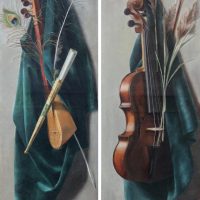 Pair of still lifes of European and Oriental musical instruments, Italian Artist, 19th century