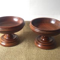 A Rare Pair of Antique Treen Fruitwood Tarzas, Pedestal Bowls, C.1870. Diameter 11.25&#8243;  Height  8&#8243;  Lovely Colour &amp; Patina