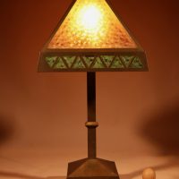 Magnificent Original Patinated Brass And Glass Table Lamp Circa 1900-20