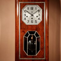 Art Deco Manufacture Francaise Beautiful Very Stylish Walnut French Wall Clock France Circa 1940.