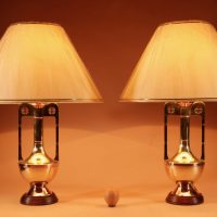 1900-20 Gustave Serrurier Bovy Style, Copper And Brass Stylish Pair Of Table Lamps