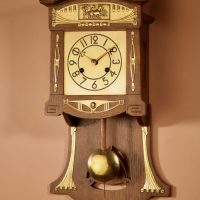 Art Nouveau Philipp Haas Black Forest Very Stylish Blond Oak Wall Clock Circa 1900.