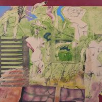 Surreal Drawing with House and Figures by Gustavo Carbó Berthold