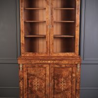 Marquetry Inlaid Burr Walnut Glazed Bookcase