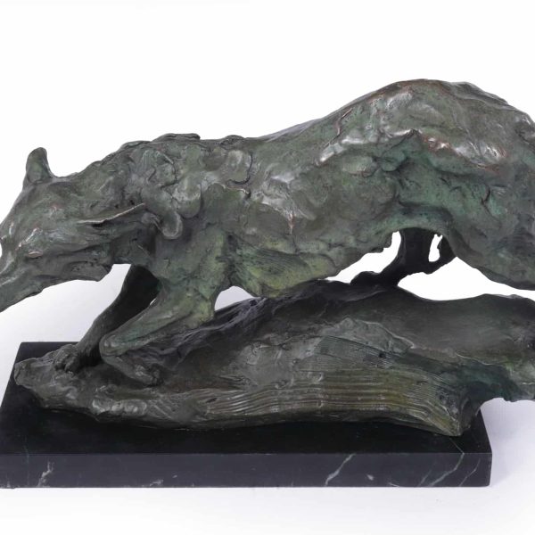 Mid Century Bronze Studio Sculpture of Wolf