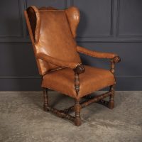 19th Century Oak &amp; Leather Wingback Armchair