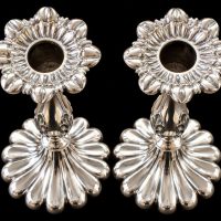 Antique Silver Plated Petal Base Candlesticks