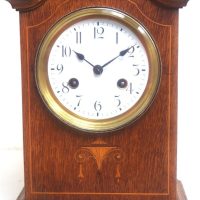 Antique Junghans German Mantel Clock C1900 Inlaid Oak Mantle Clock
