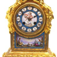 Striking Blue Sevres Ormolu Mantle Clock