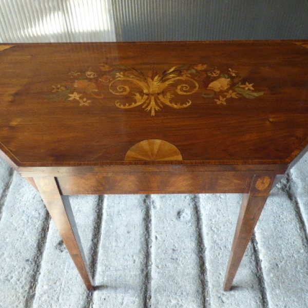 Mahogany marquetry tea table circa 1880