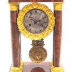 Fine Antique Flame Mahogany Mantel Clock French Striking Portico Mantle Clock