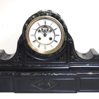 Marvellous French 8-Day Striking Slate Clock – Grey Marble Inlay Visible Escapement=