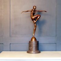 Graceful Art Deco Bronze Figure on Marble Base