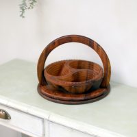 Hand-Carved Collapsible Wooden Serving Bowl &amp; Basket