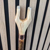 Thumb stick hiking stick in ash with Stag horn tips