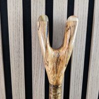 Spelted Beech thumb stick hiking stick with rams horn tips
