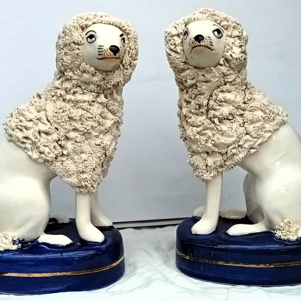 Pair of Antique English Victorian Staffordshire Seated Poodles