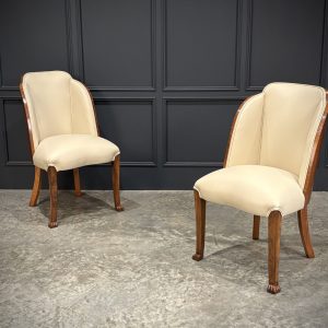 Pair-of-Art-Deco-Walnut-Leather-Chairs