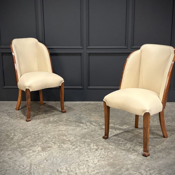 Pair of Art Deco Walnut &amp; Leather Chairs