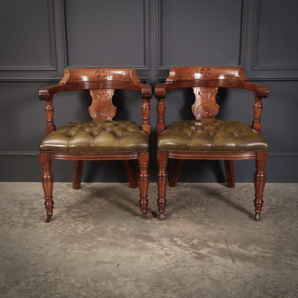 Pair of Mahogany &amp; Leather Library Desk Chairs