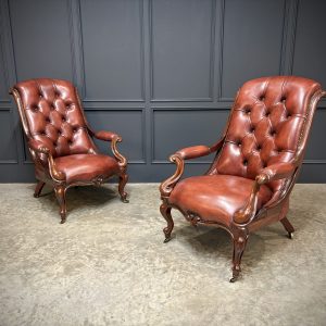 Pair-of-Victorian-Buttoned-Leather-Library-Chairs-1