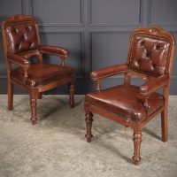 Pair of Walnut & Leather Library Desk Chairs by 'Lamb Manchester'