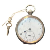 Antique Silver Pocket Watch 5cm Open Face with Winding Key Mechanical Vintage