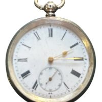 Vintage Solid Silver Pocket Watch 50mm Roman Numeral Dial Key Wind Working