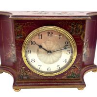 Interesting Red Chinoiserie Mantel Clock – Gilt Gold Decoration Silver dial 8-day Clock