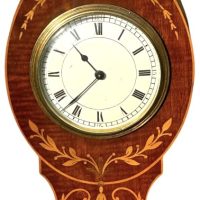 Solid Mahogany 8-day Wall Clock – Satinwood Inlay Solid case with platform escapement.