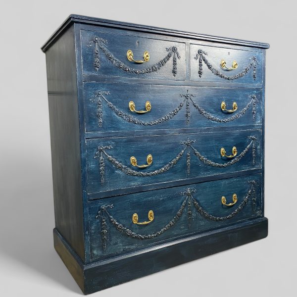 Victorian Pine Blue Painted Chest of Drawers