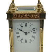 Highly Collectable Carriage Clock with fretwork decoration to all sides with enamel dial – French 8-Day Timepiece Movement.