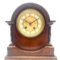 Impressive Solid Mahogany Arch Top Mantel Clock – Brass &amp; Enamel Dial.
