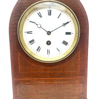Impressive Solid Mahogany Lancet Top Mantel Clock – 8-Day with Enamel Dial.