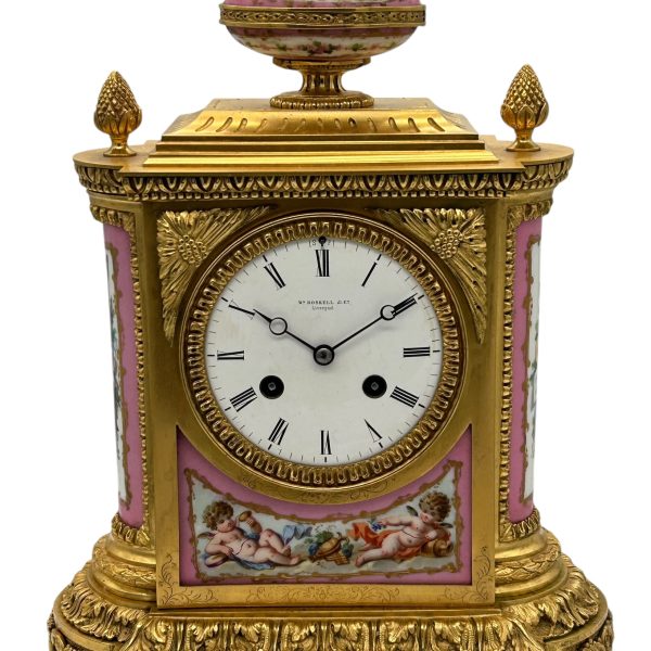 Outstanding Antique French Pink Sevres Ormolu Mantel Clock – ca1860