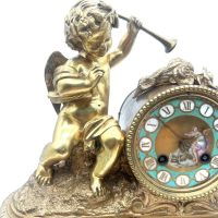 Trumpet Cherub Figural Ormolu French Victorian Sevres 8-day mantel Clock – CA 1860