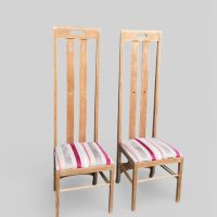 Pair of 1970s Mackintosh Style Oak Chairs – Light Oak &amp; Striped Upholstery