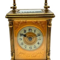 Wonderful Victorian Carriage Clock – French 8-Day Carriage Clock Etched Decoration Masked Dial C1880