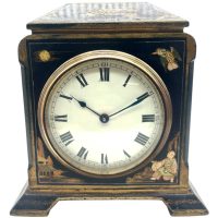 Quality Chinoiserie Mantel Clock – Black &amp; Gold chinoiserie Clock- 8-Day Mantle Clock – Circa 1900