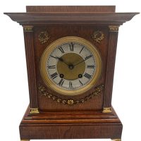 Fine 8-Day Lenzkirch Oak Case Architectural Mantel Clock &#8211;  ca1900