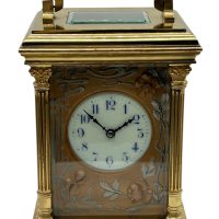 Art Nouveau Mantel Clock Tulip Designed Masked Dial – French 8-Day Gong Striking Carriage Clock