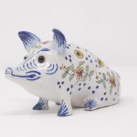 French Faience Figural Pig Quill Holder