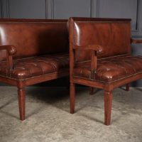 Rare Pair of Regency Mahogany & Leather Hall Benches 1