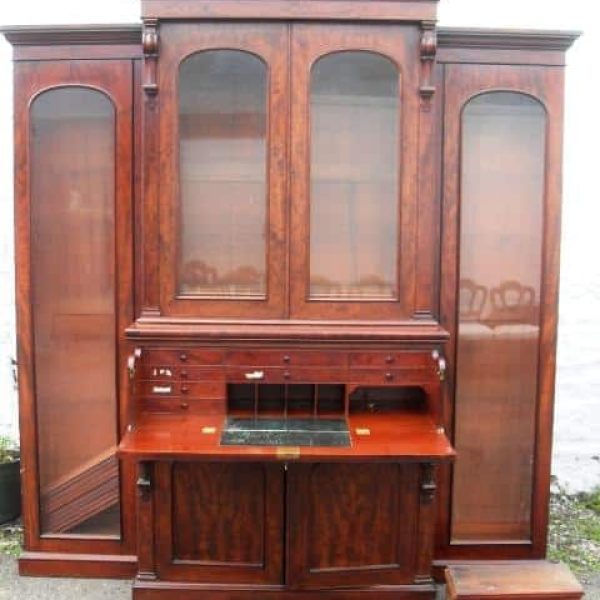 William IV mahogany breakfront Secretaire bookcase