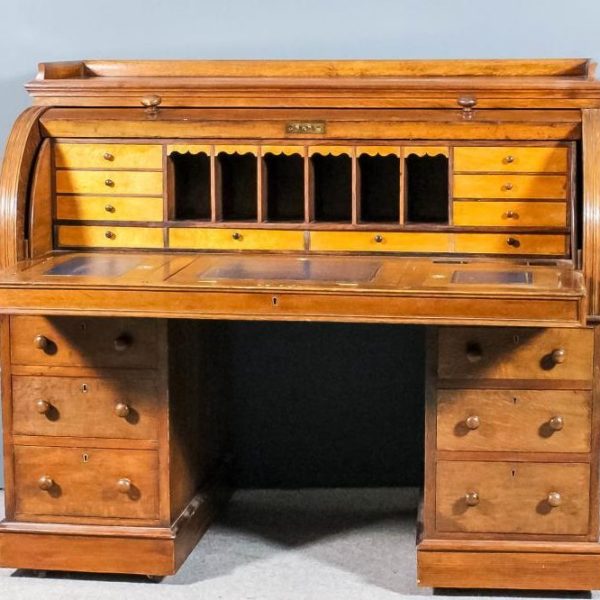 SOLD Victorian Oak Pedestal Cylinder Desk
