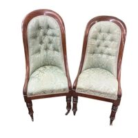 Matching Pair of Victorian Spoon Back Hall Salon bedroom Chairs