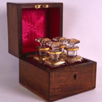 GOOD ANTIQUE ROSEWOOD MINIATURE PERFUME BOTTLES BOX
