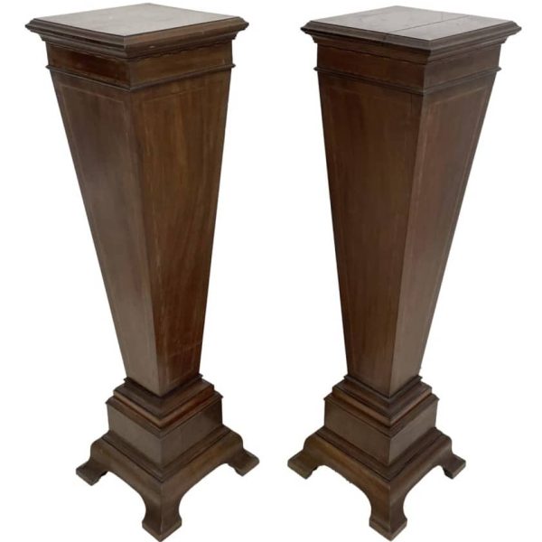 Pair Edwardian inlaid mahogany pedestals