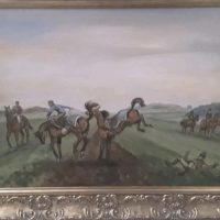 Country house oil on canvas horse racing by Janet brook