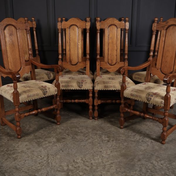 Set of Eight High Back Solid Oak Dining Chairs